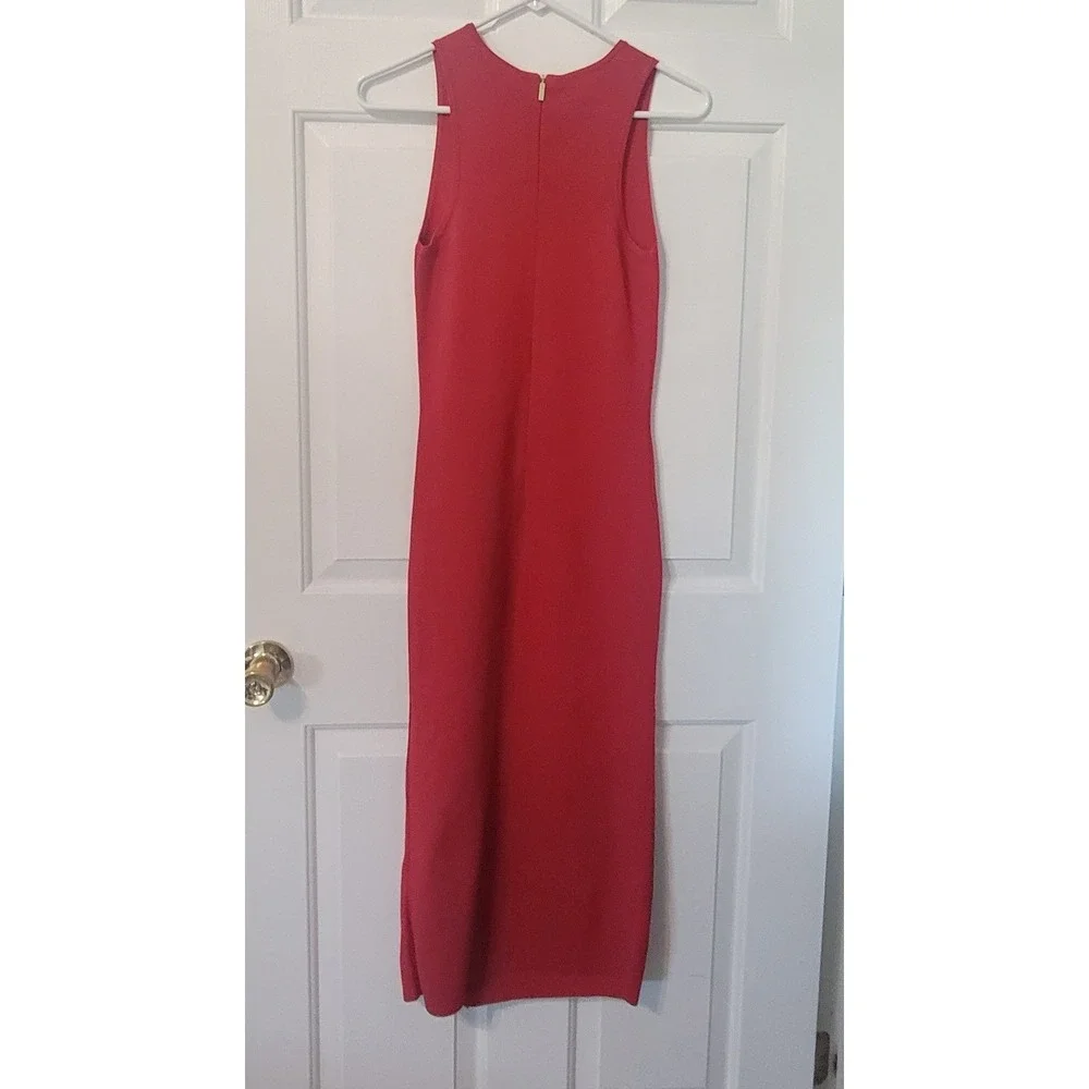 Michael Kors Midi Dress Womens Small Crimson Red NWT Crystal Slit Bombshell Luxe